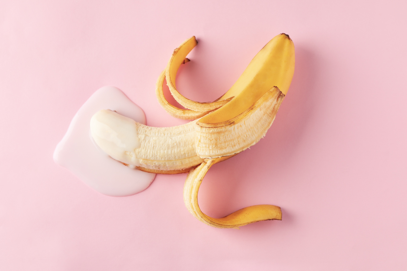 Banana on Pink Background. Fresh Erotic Fruit